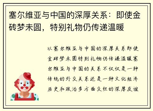 塞尔维亚与中国的深厚关系：即使金砖梦未圆，特别礼物仍传递温暖