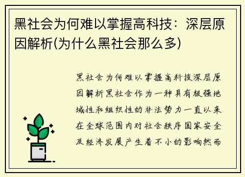黑社会为何难以掌握高科技：深层原因解析(为什么黑社会那么多)