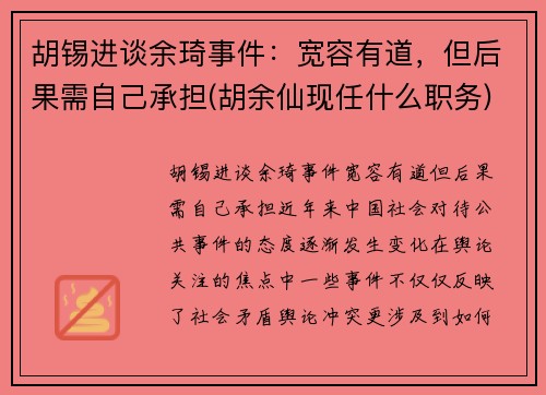 胡锡进谈余琦事件：宽容有道，但后果需自己承担(胡余仙现任什么职务)