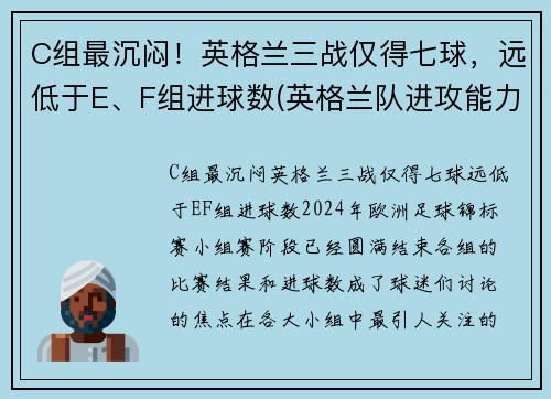 C组最沉闷！英格兰三战仅得七球，远低于E、F组进球数(英格兰队进攻能力)
